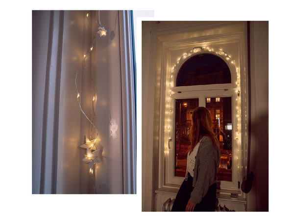 DIY modeling clay fairy lights hung on the window frame