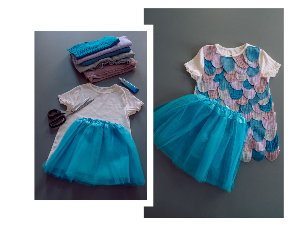 DIY carnival costume: rainbow fish. Upcycling from scraps of