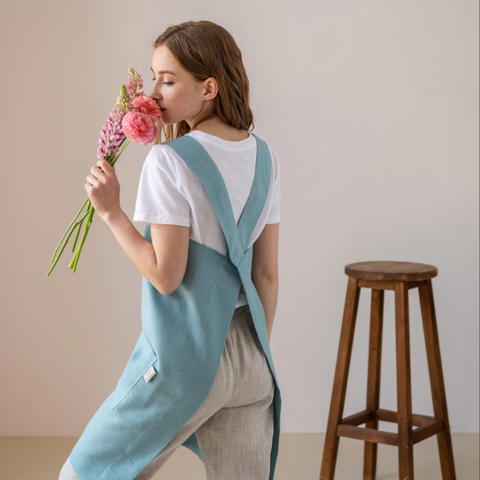 LINEN NO-TIE APRON - 100% NATURAL LINEN PINAFORE