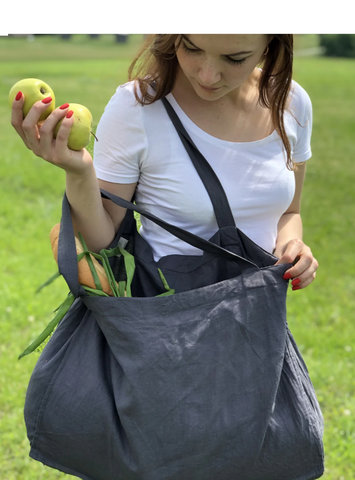 LINEN CHARCOAL GREY SHOPPING BAG 