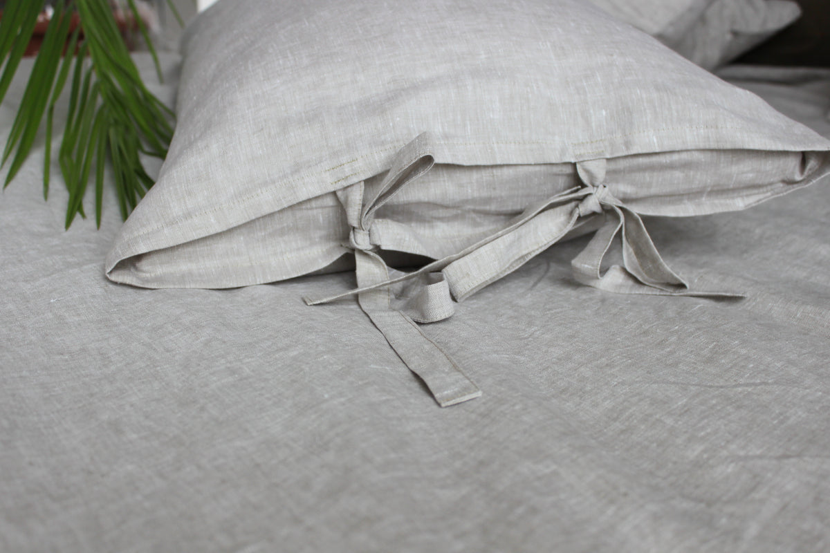 Natural Linen Pillow Sham with Ties - Standard, Queen, King, Euro Size ...