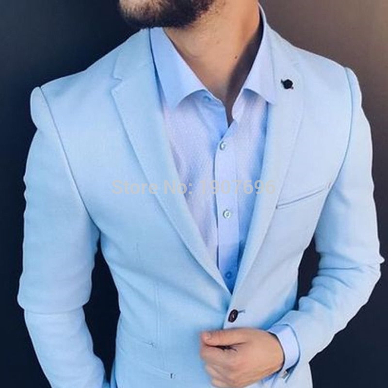 Slim Fit Men Suits for Wedding Prom Tuxedos 2019 Light Sky Blue 2 Piec ...