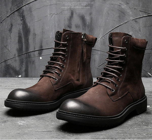 Must Have Mens Genuine Leather Lace Up Soliders Mid-calf Retro Boots C ...