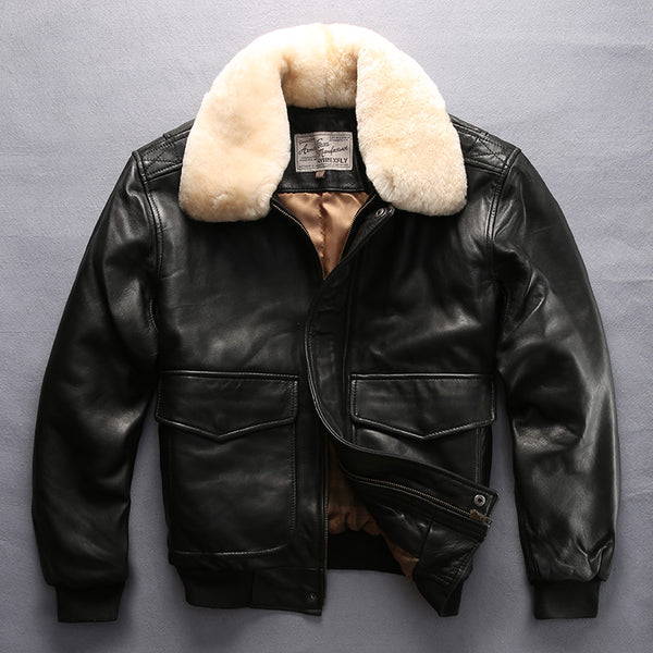 Avirex fly air force flight jacket fur collar genuine leather jacket m ...