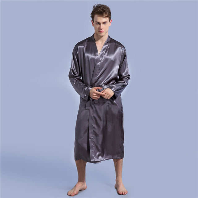 Long Sleeve Chinese Men Rayon Robes Gown New Male Kimono Bathrobe Navy ...