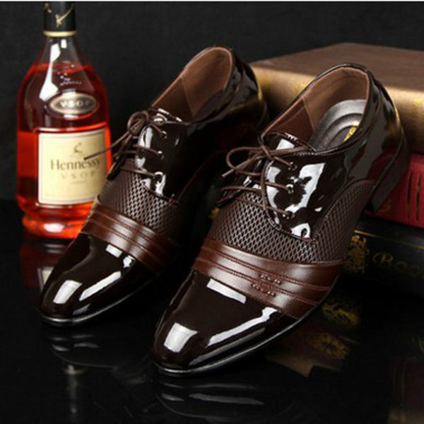 COSIDRAM Hollow Outs Breathable Men Formal Shoes Pointed Toe Patent Le ...