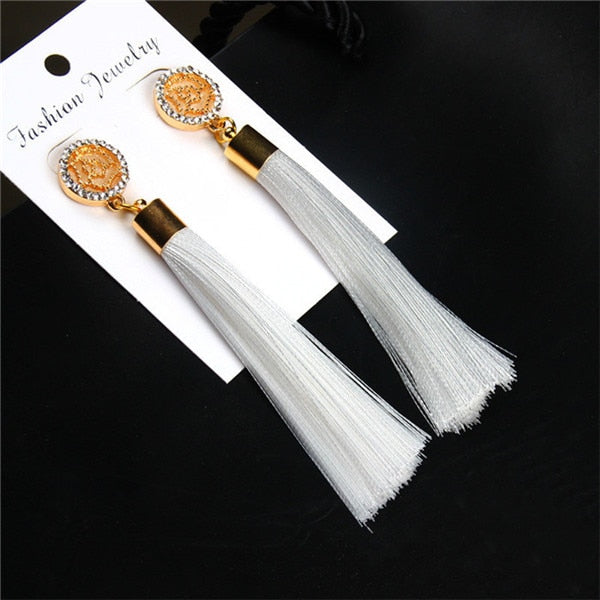 Hocole Bohemian Crystal Tassel Earrings Black White Blue Red Pink Silk Chicmaxonline 