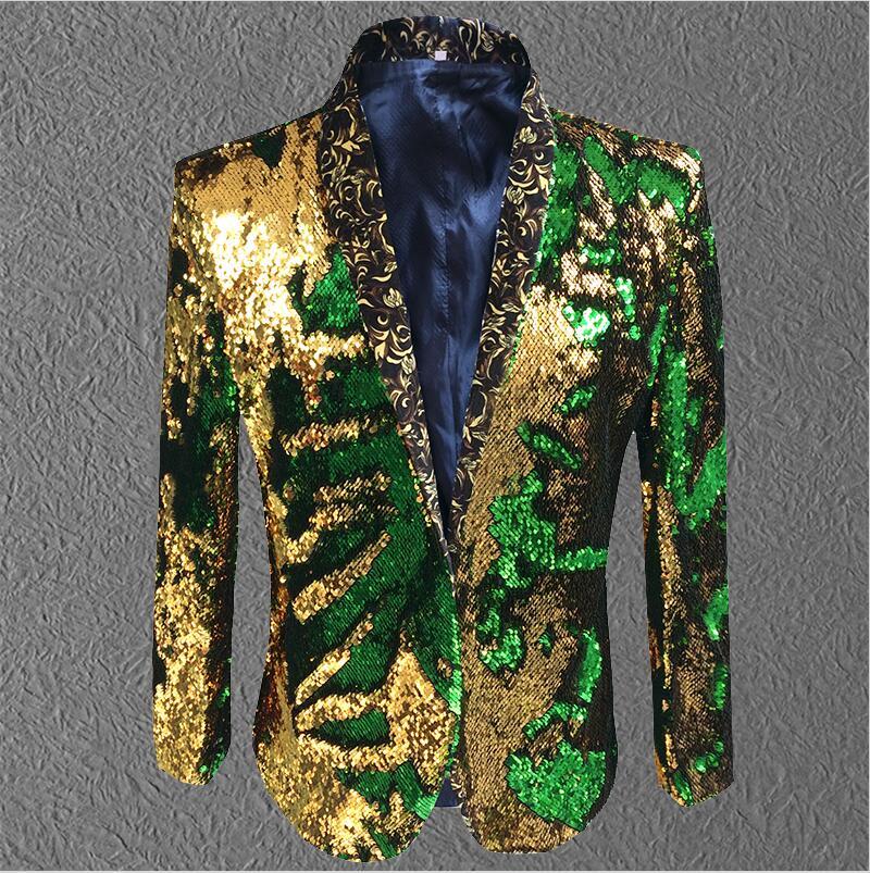 jacket men sequin Gold Green Blazer Men Suit Coat Male Costume Prom We ...