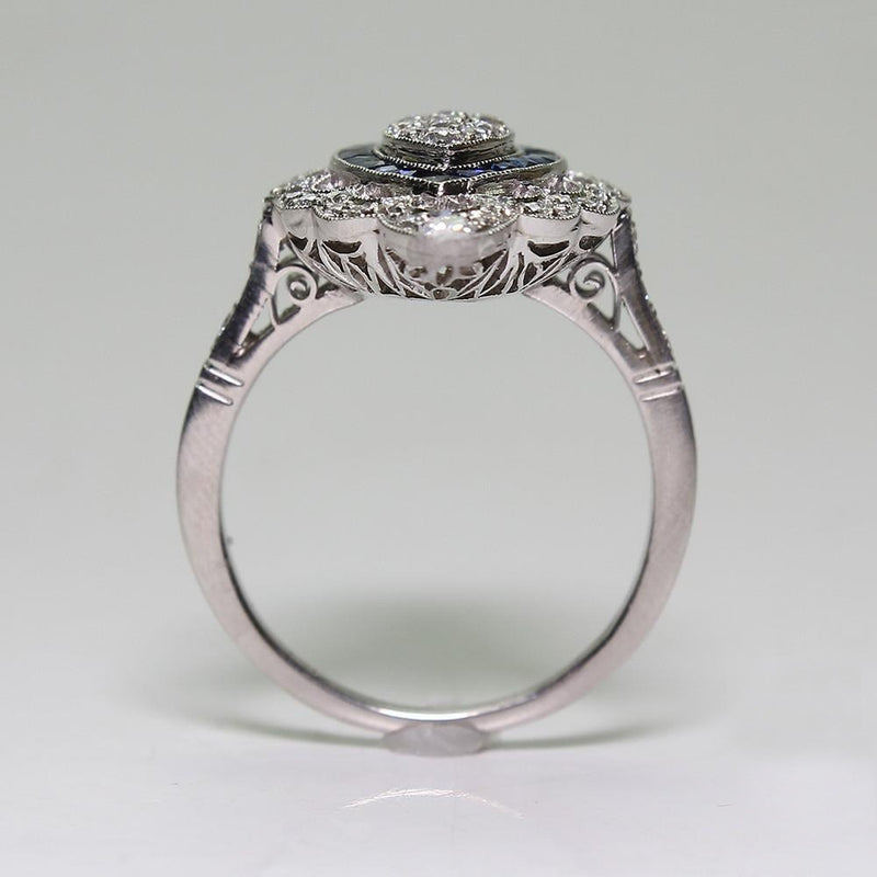 Bamos Cute Female Blue Finger Ring Big Luxury CZ Stone Ring 925 Silver ...