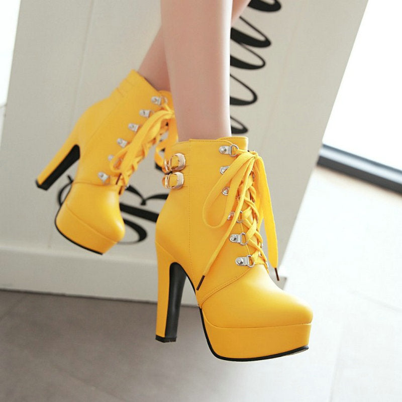lace up yellow heels