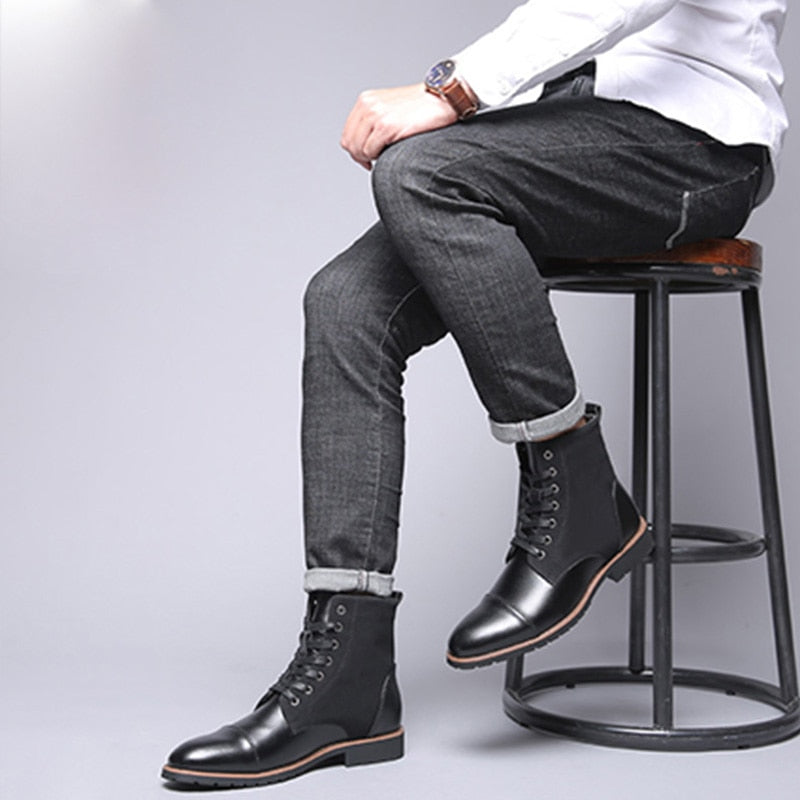 merkmak black leather Boots Men 