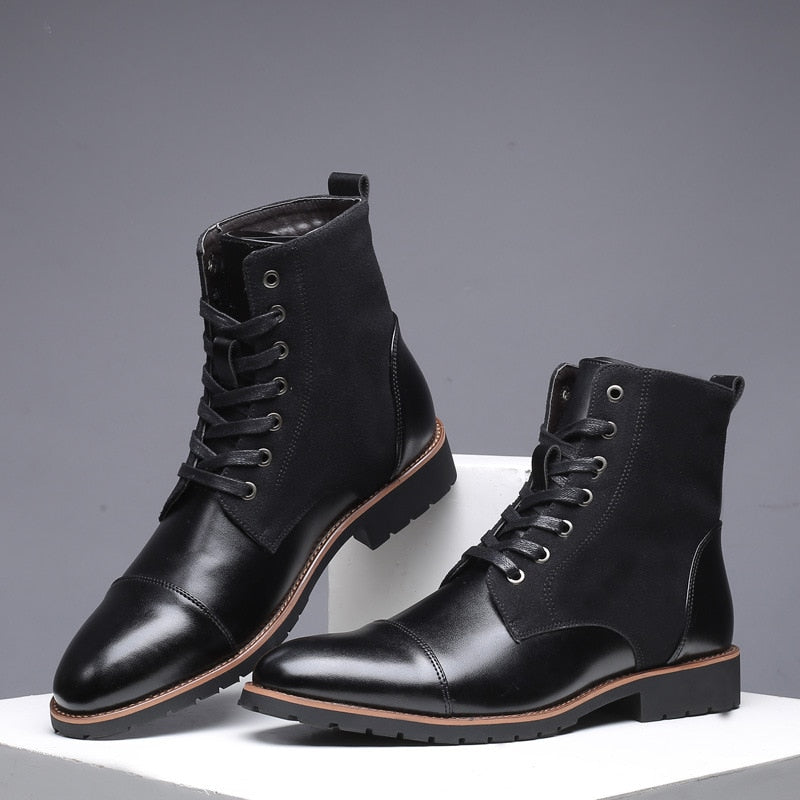 merkmak black leather Boots Men 
