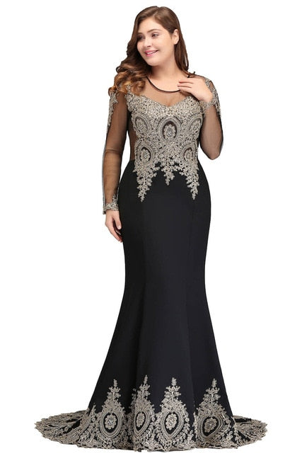 Plus Size 26W Mermaid Lace Long Sleeve Evening Dress Beaded Crystals E ...
