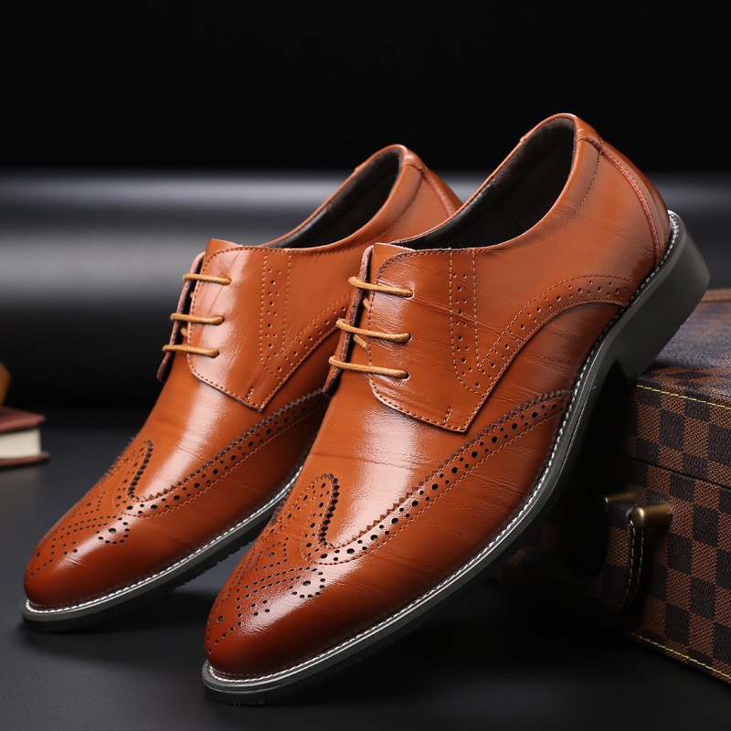 Leather shoes 2018 new comfortable lace up leather business casual sho ...