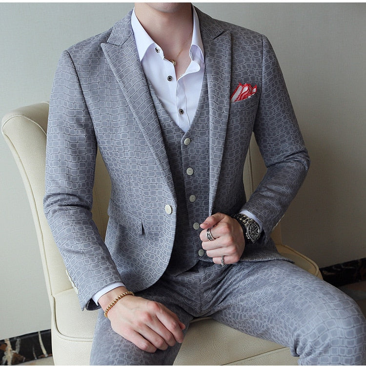 Gray Khaki Green Plaid Suit Men 2019 Spring Autumn High Quality Groom ...