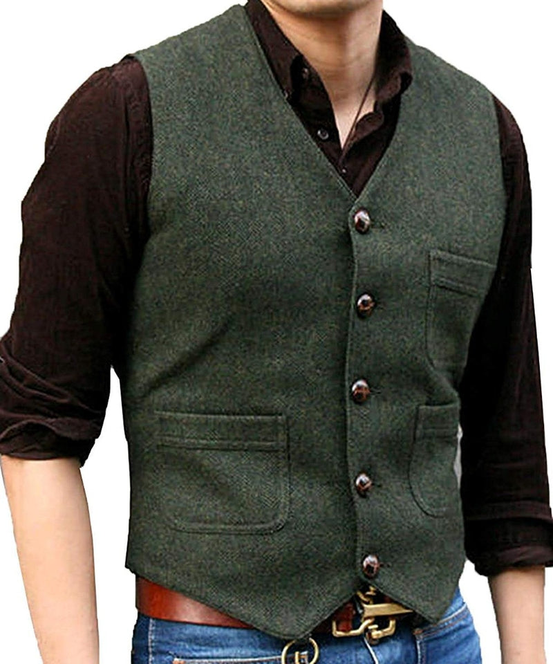 New Men's Suit Vest V Neck Wool Herringbone Tweed Casual Waistcoat ...