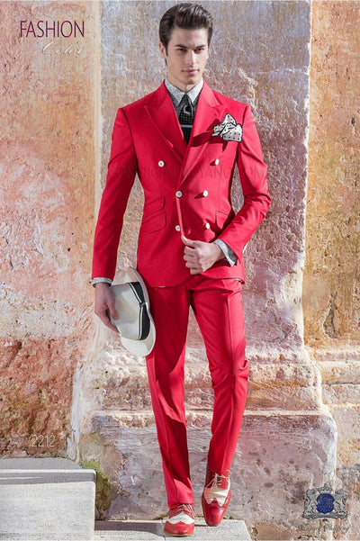 Groomsmen Red Groom Tuxedos Custom Made Men Suits Peak Lapel Best Man ...