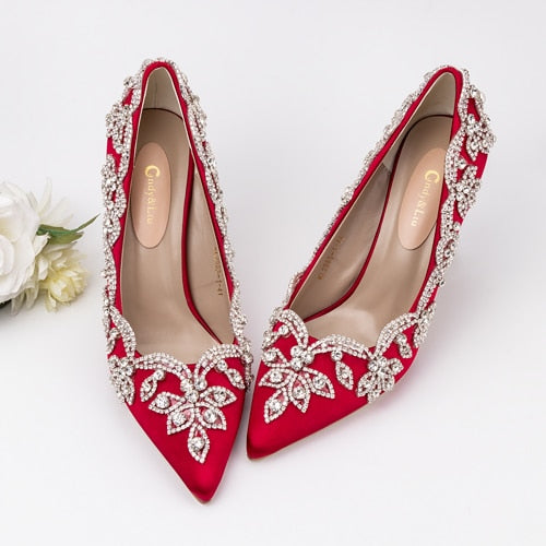 Wedding Shoes Bride Clear Heels Crystal Pumps Christmas Day Evening Pa ...