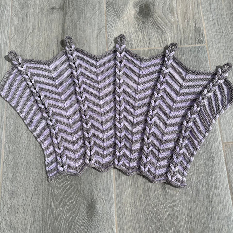 grey and purple shawl