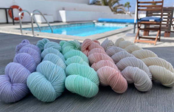 pastel yarns by the pool