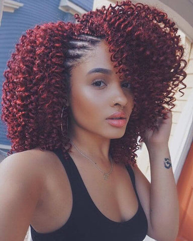 red burgundy curly crochet hair braids kinky for uk black women & girls. www.kinky-wigs.com. Cheap wigs, hair extensions, fashion idol crochet braids, lace wigs, clip on extensions and ponytails in synthetic & human remi hair extensions