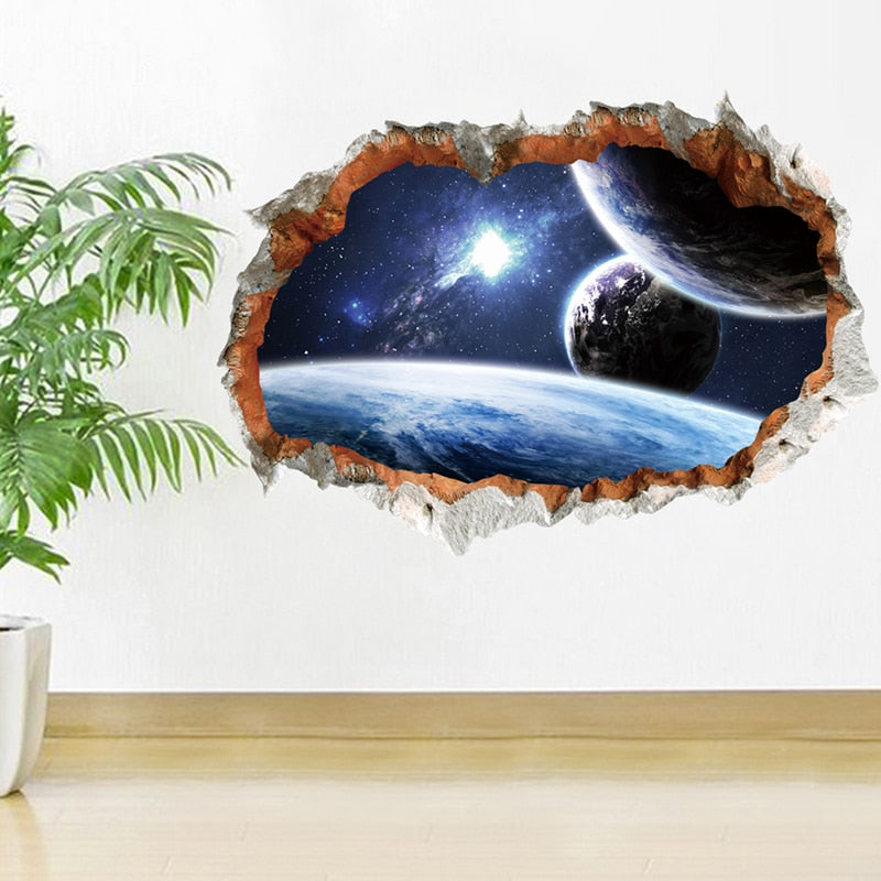 3d Effect Broken L Outer Space Planet Decorative Wall Stickers Decorations Living Room Bedroom Decor