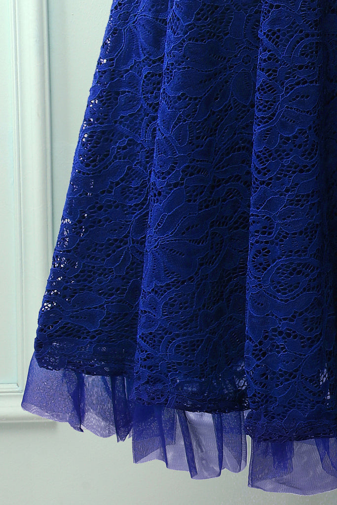 Vintage Lace A-line Royal Blue Formal Midi Bridesmiad Dress – ZAPAKA