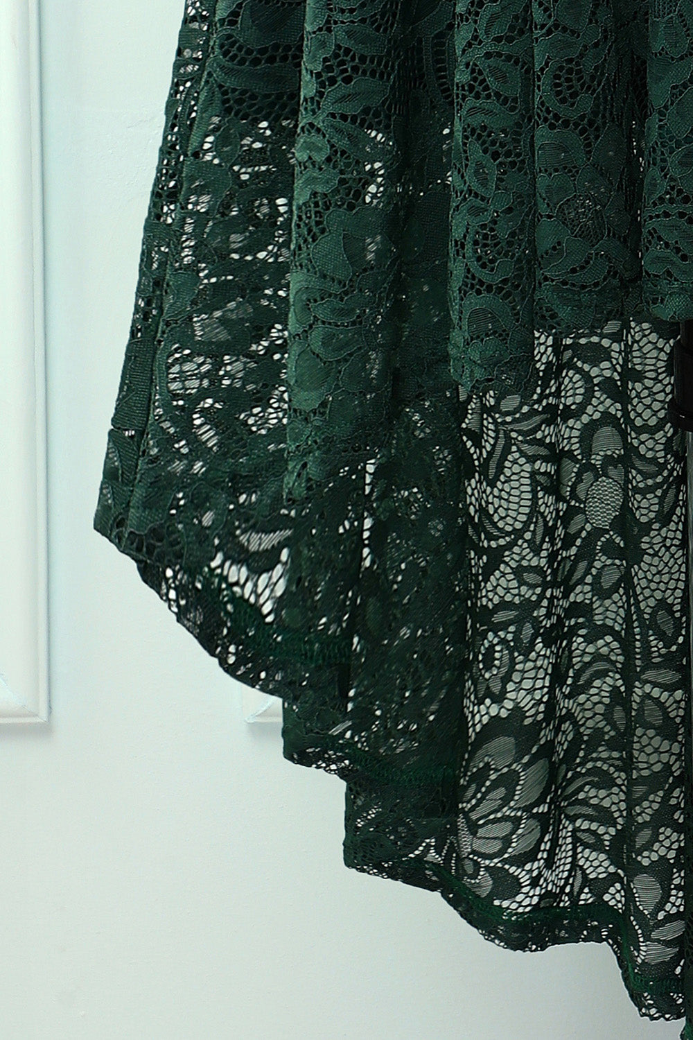 Vintage A-line Dark Green V-neck High Low Lace Bridesmaid Formal Dress ...