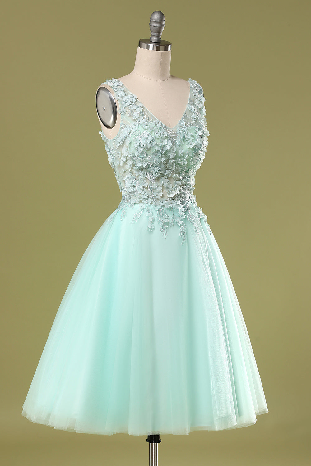 Zapaka Women Mint Green V Neck Sleeveless A Line Short Prom Party Dress ...