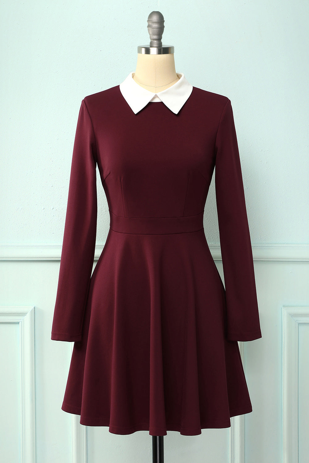 burgundy peter pan collar dress
