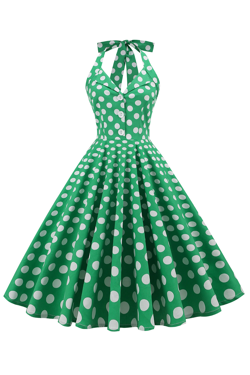 ZAPAKA Women Vintage Dress Green Halter Polka Dots Print A-line 1950s ...