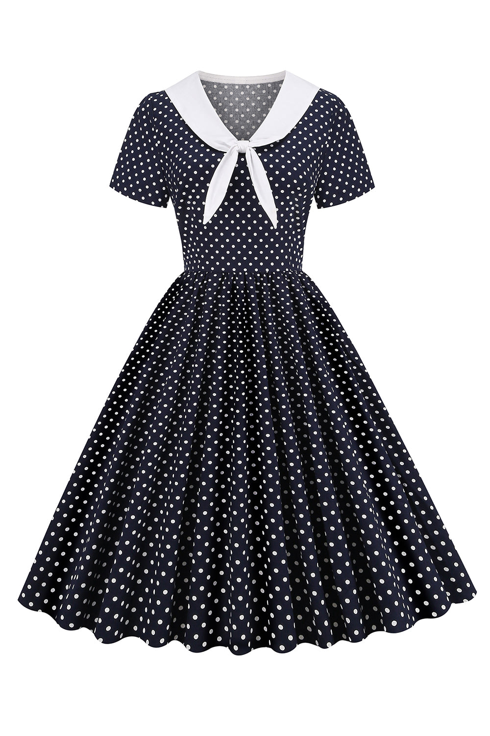 Zapaka Women Black and White 1950s Dress Polka Dots Short Sleeves Swing ...
