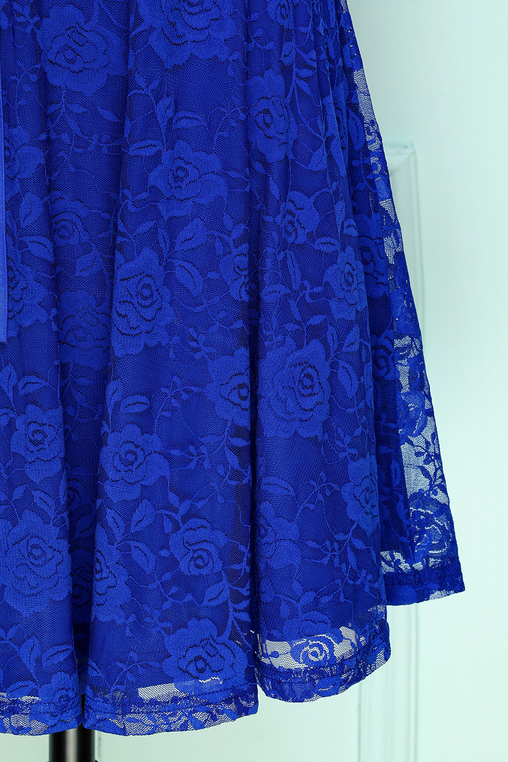 Vintage A Line Royal Blue Round Neck Sleeveless Lace Dress with Sash ...