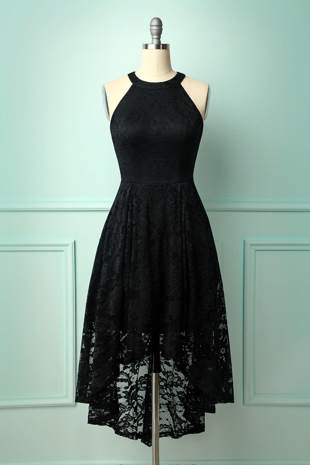 black lace asymmetrical dress