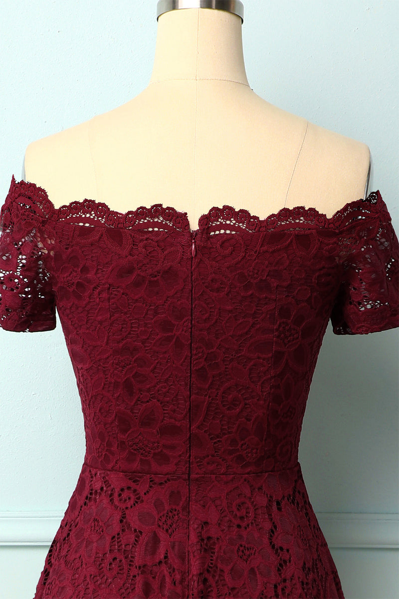 Burgundy A Line Off the Shoulder Lace Bridesmaid Formal Dress with ...
