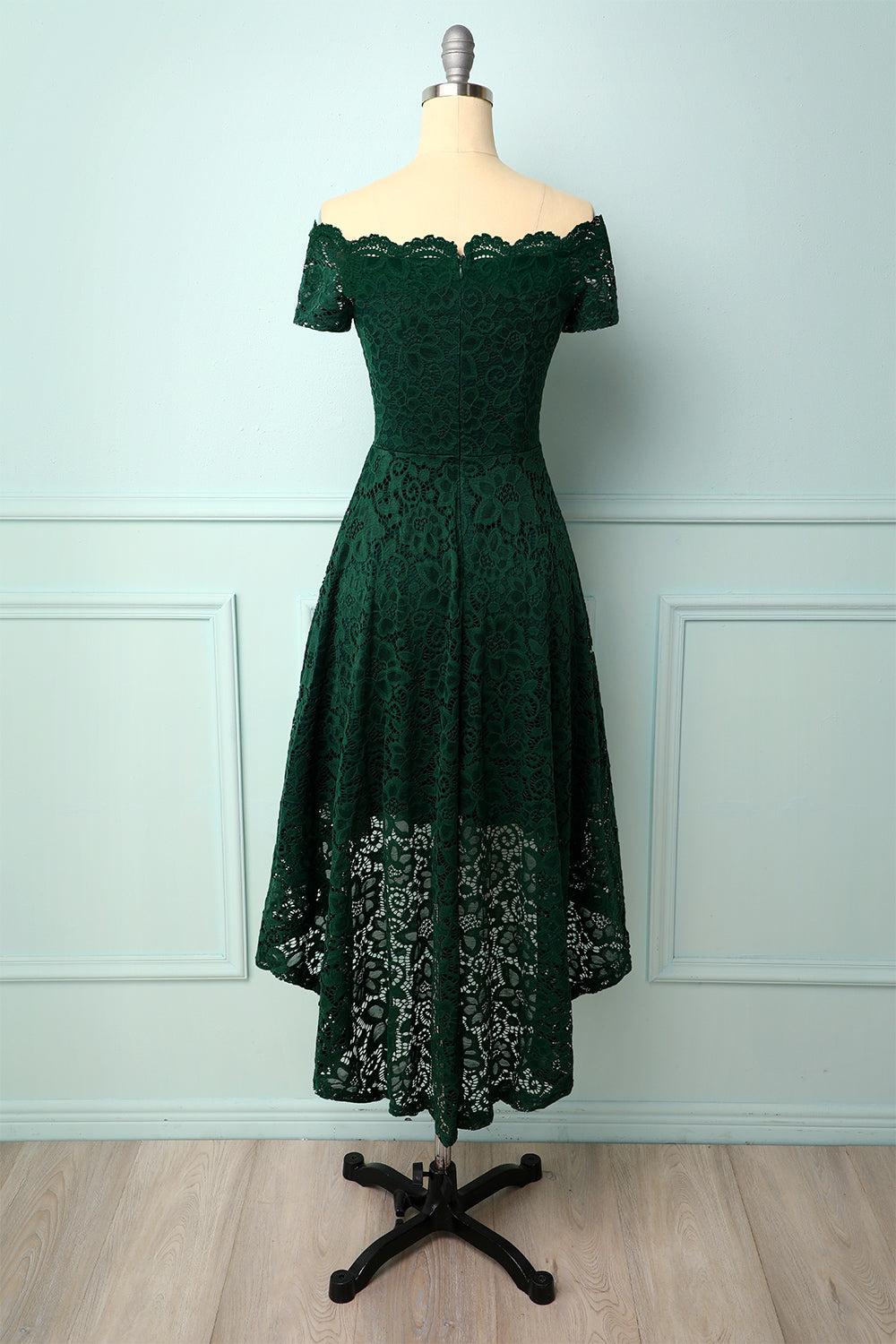 dark green off the shoulder dress