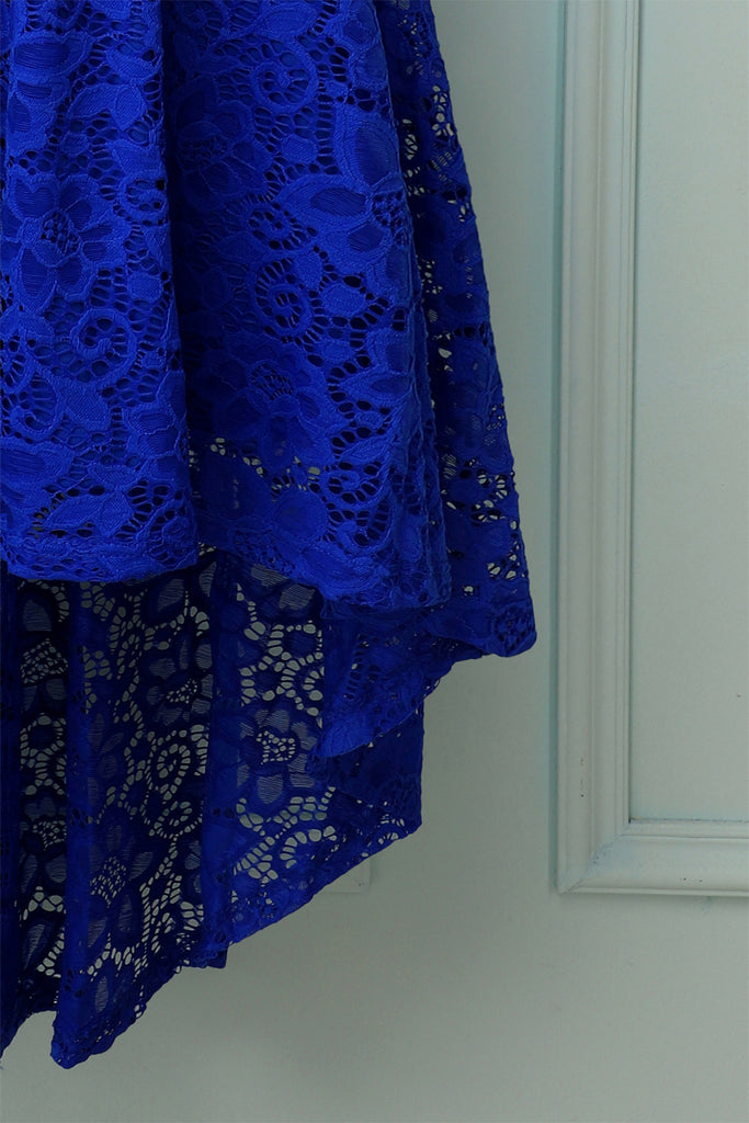Royal Blue A Line Off the Shoulder Lace Bridesmaid Dress with Sleeves ...