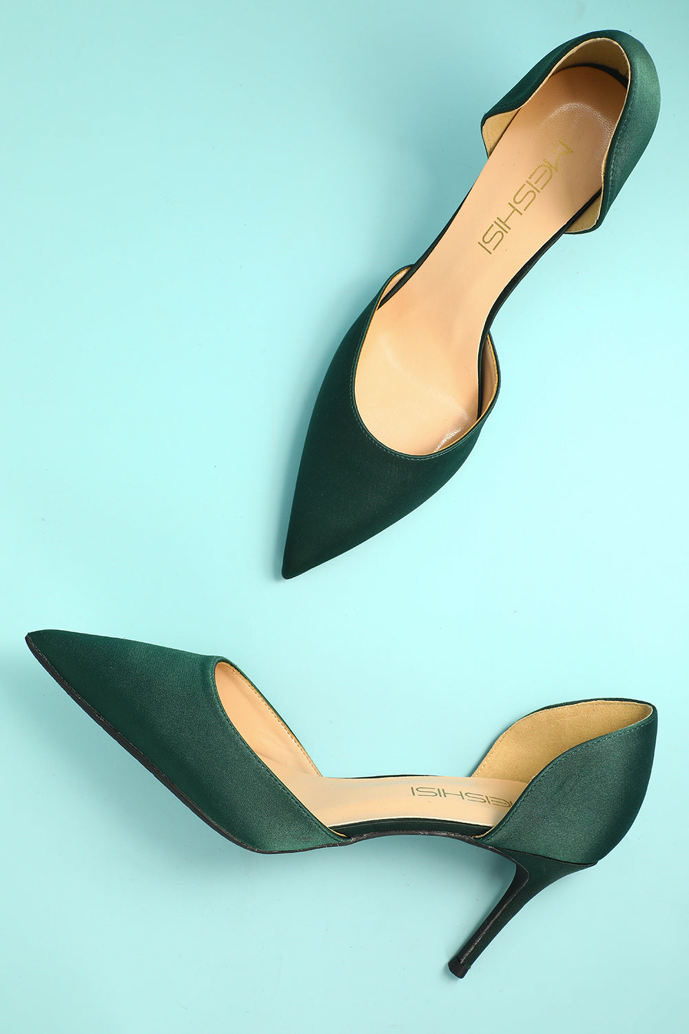 dark green satin heels