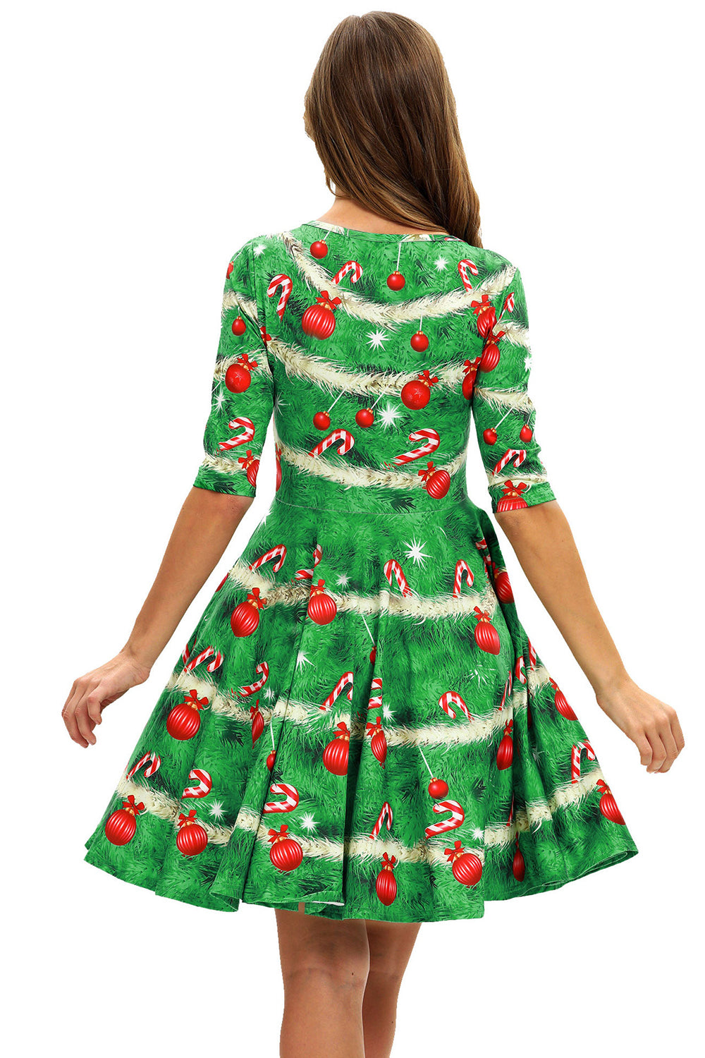 ZAPAKA Women Christmas Vintage Dress Green Print A-line 1950s Swing Dress