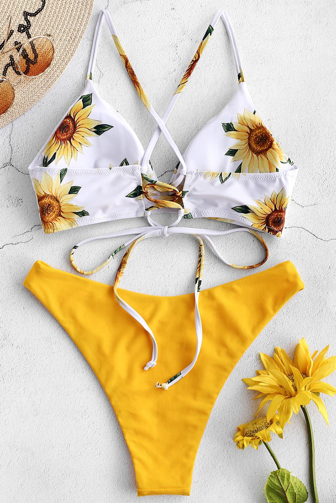 ZAPAKA Women Swimwear Yellow Floral Printed Summer Bikini