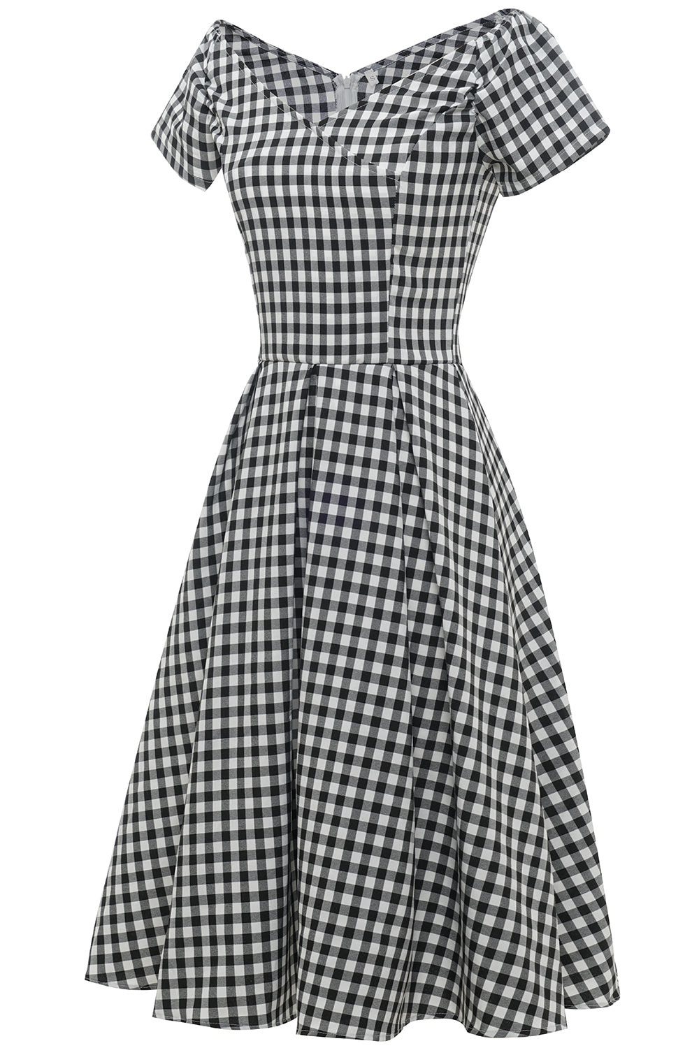 Zapaka Women Vintage Dress 1950s Black and White Plaid Swing Dress with ...