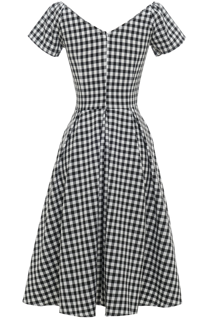 Zapaka Women Vintage Dress 1950s Black and White Plaid Swing Dress with ...