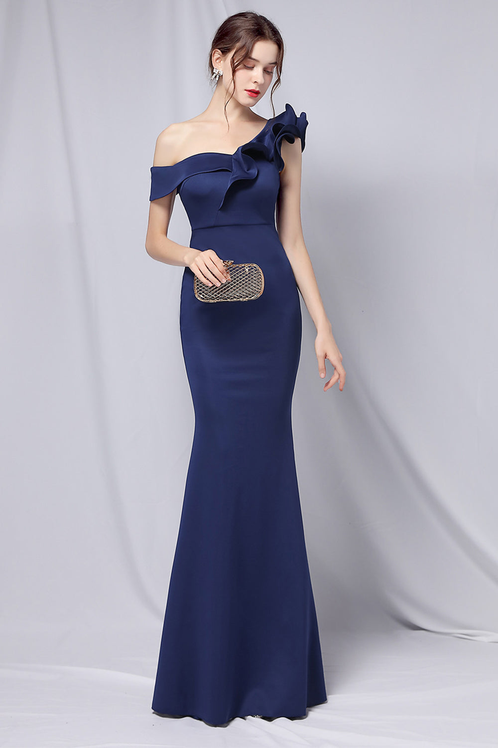 ZAPAKA Women Burgundy Prom Dress One Shoulder Simple Evening Dress