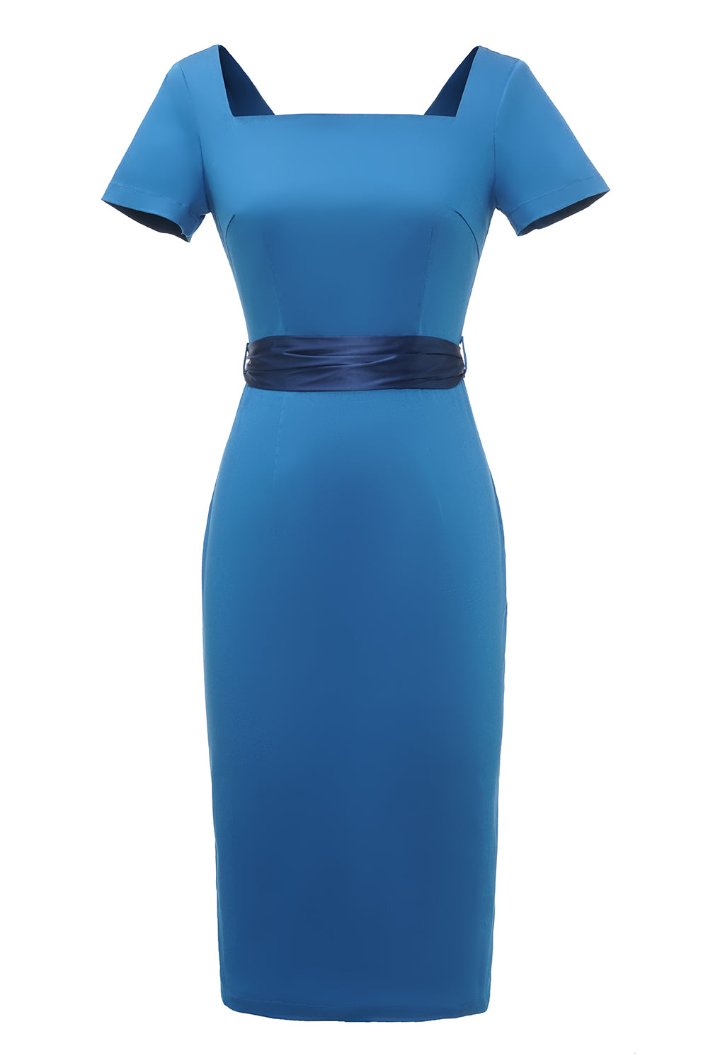 Zapaka Women Blue 1960s Dress Wedding Guest Dress Sheath Square Neck ...