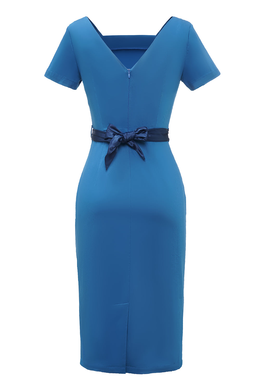 Zapaka Women Blue 1960s Dress Wedding Guest Dress Sheath Square Neck Vintage Bodycon Dress Wth 9458