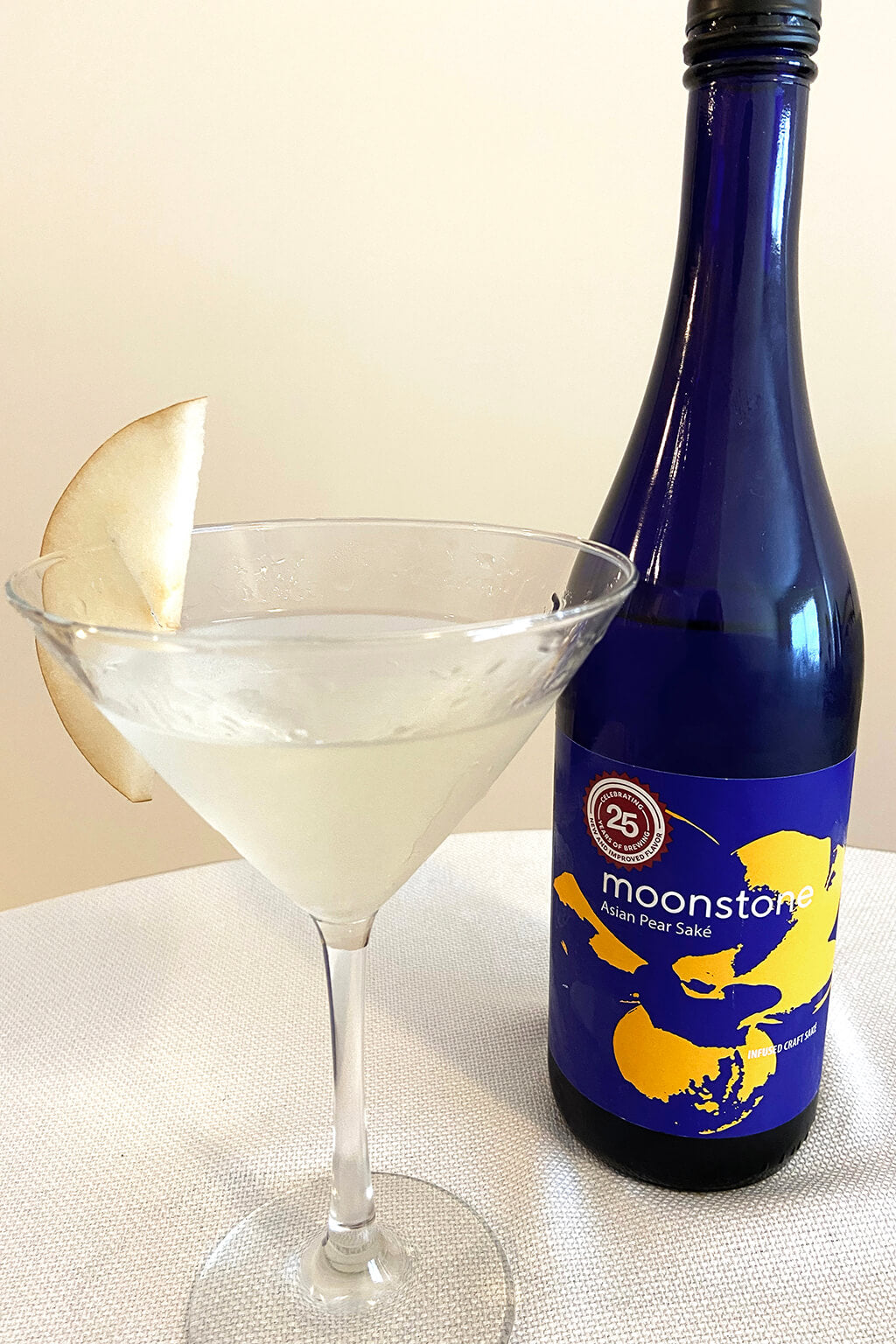 Pear saketini with Moonstone “Asian Pear”
