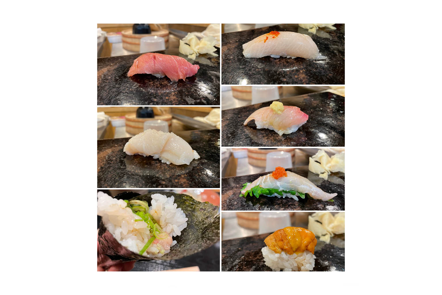 Seven-course meal at an omakase in Industry City, Brooklyn, New York.