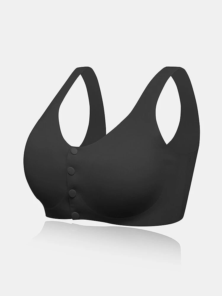 Seamless Wireless Snap Button Front Stretch Wide Straps Bra | Luna's Wish