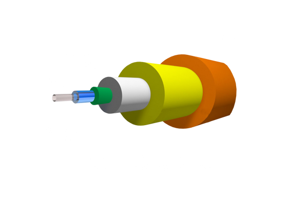 Fiber optic structure. Framework Includes: Inner core, Cladding, 250um coating, 900um buffer, Aramid Yarn, Cable Jacket