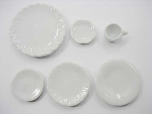 Dollhouse Miniature Ceramic 50 White Round Plates Dish Cup Scallop Saucer 3566